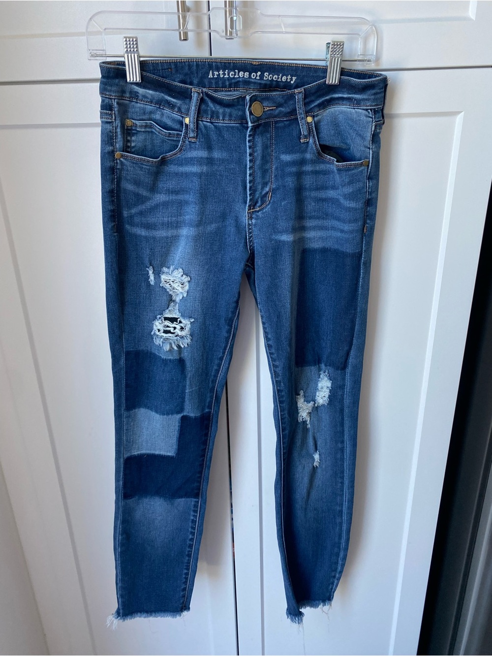 Articles of society womens patchwork jeans size 27 blue denim 90s